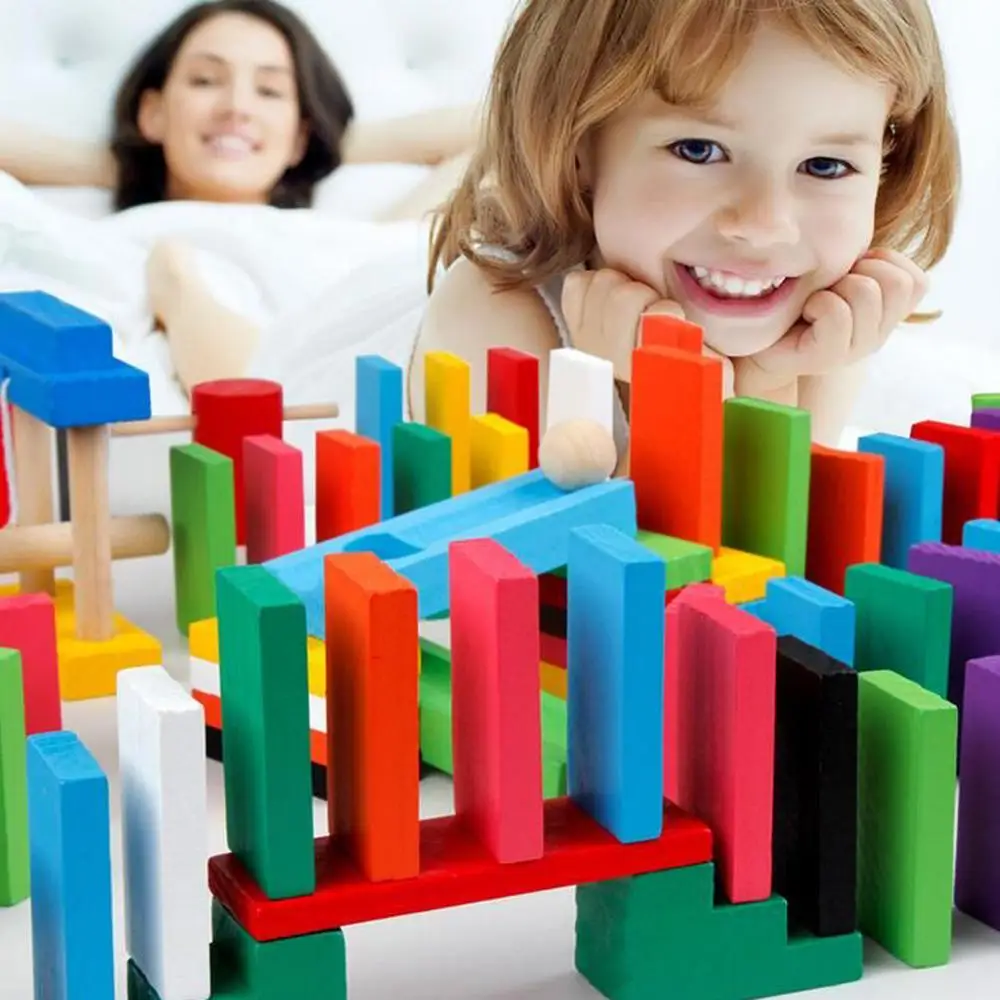 wooden Domino Blocks Set Colored Dominoes Kids Toys Educational Toys Wooden Domino Set For Children Gift