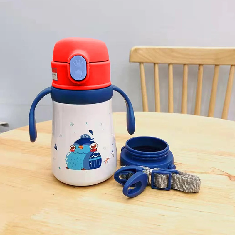 Cheap Cute 360ml Children Double Wall Vacuum Thermos Cup 316 Stainless Steel Insulated Travel Kids Water Bottle With Straw