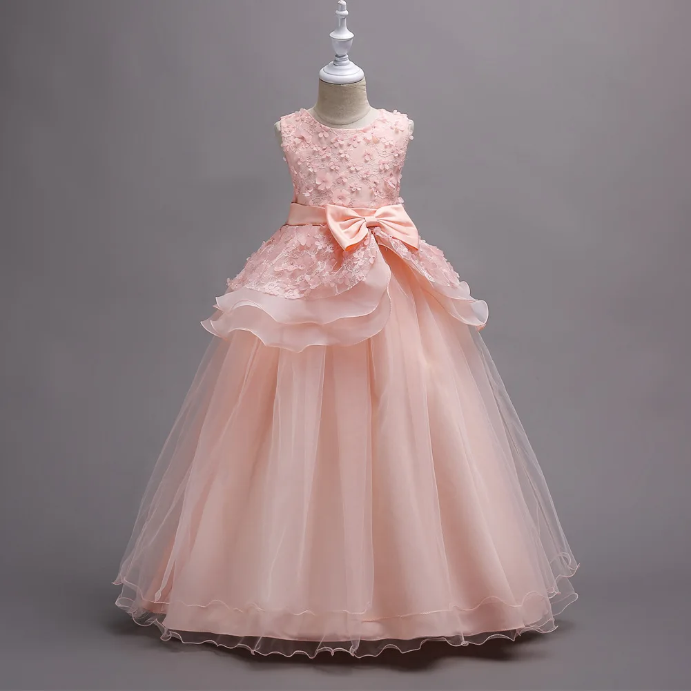 Chinese supplier New fashion 3D ruffle flower layered  kids ball gown flower girls dress party