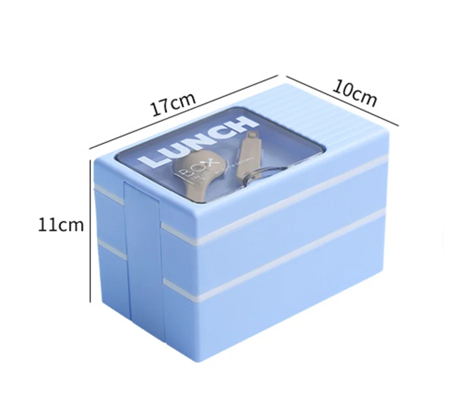 1.2L Stackable Plastic Lunch Box with Side Lock Lid and Spoon, Dual Tiers Double Layers Bento Container