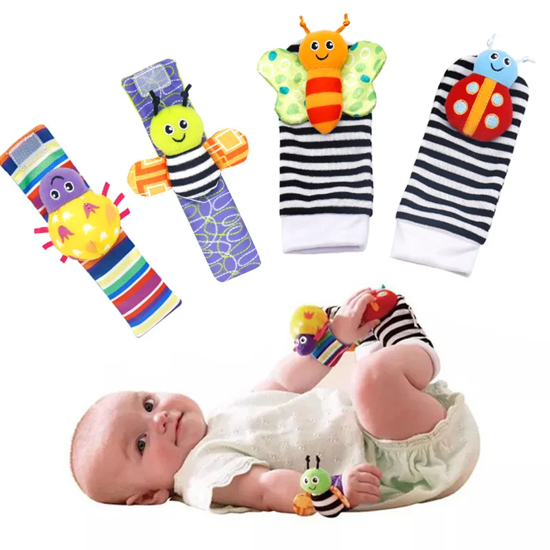 Newborn Infant Cartoon Plush Animal Soft baby rattle socks wrist strap rattles set baby plush foot rattle