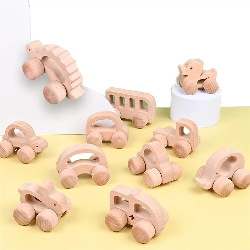 Beech Wooden DIY Cartoon Dinosaur Train Slot Car Vehicle Children Baby Early Educational Montessori Toys For Kids Boys Girls