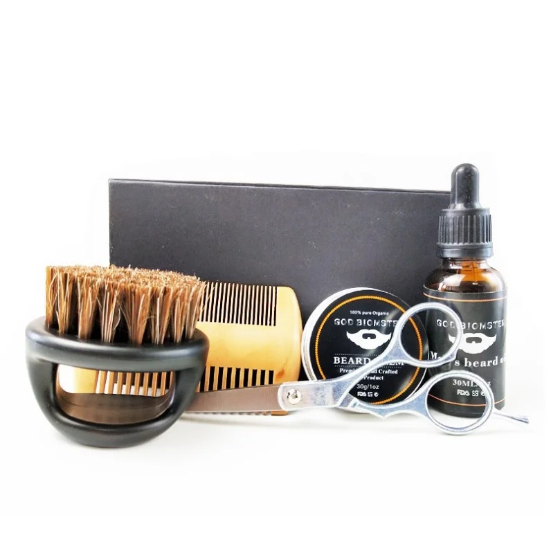 Custom logo Beard Care Set 100% Natural Wild Boar Bristle Beard Cream And Oil  Private Label High Quality Beauty Kit