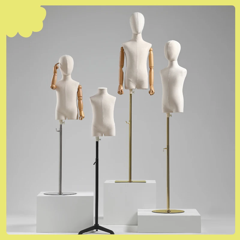 KS-T01 Modern Unisex Half Body Dress Form Mannequin Dummy Linen & FRP Tailor Dummy Kids Customizable Size Clothes Display