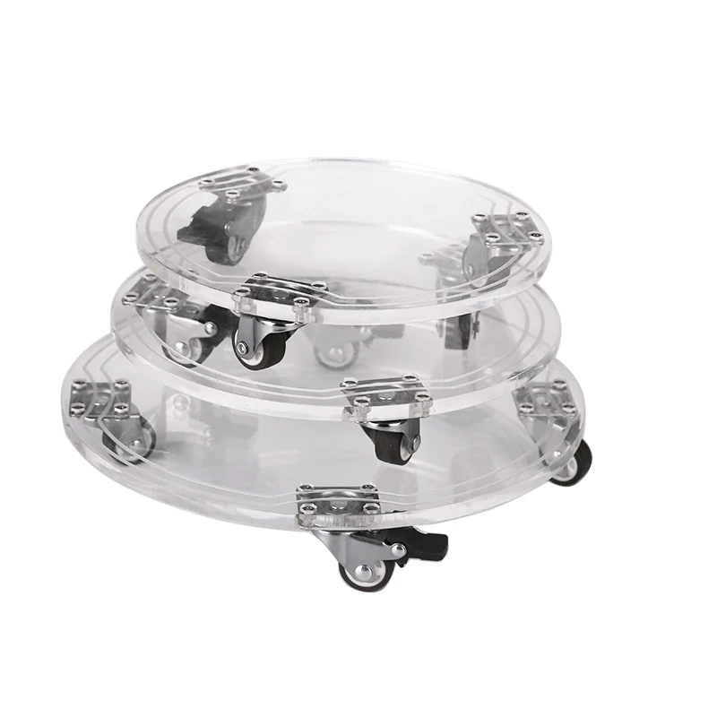 Home garden plant transfer pot and tray round clear plate 200/220/260/320/360cm flower pot tray with wheels