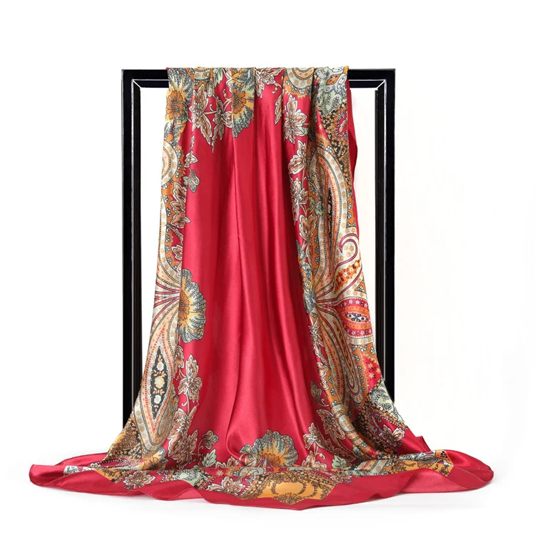 90*90 Luxury Silk Material Brand Letter C Style New Current Long Summer Scarves for Women