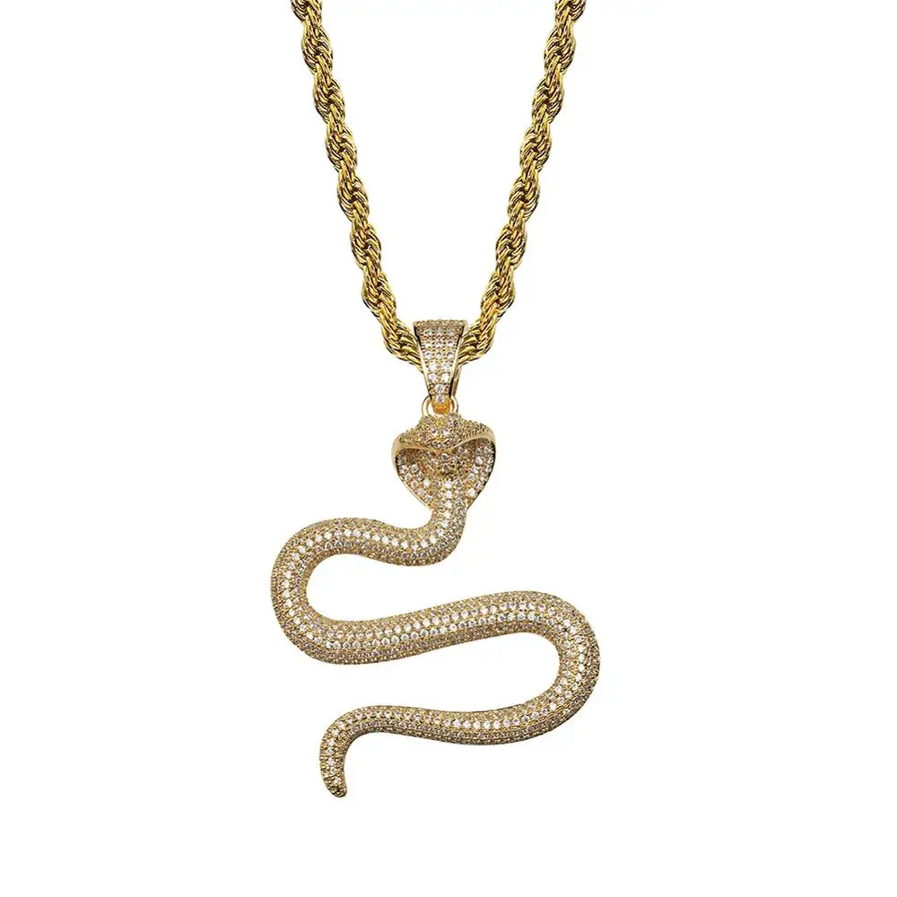 Hiphop Iced Out Jewelry Fully Diamonds S Snake Pendant Necklace