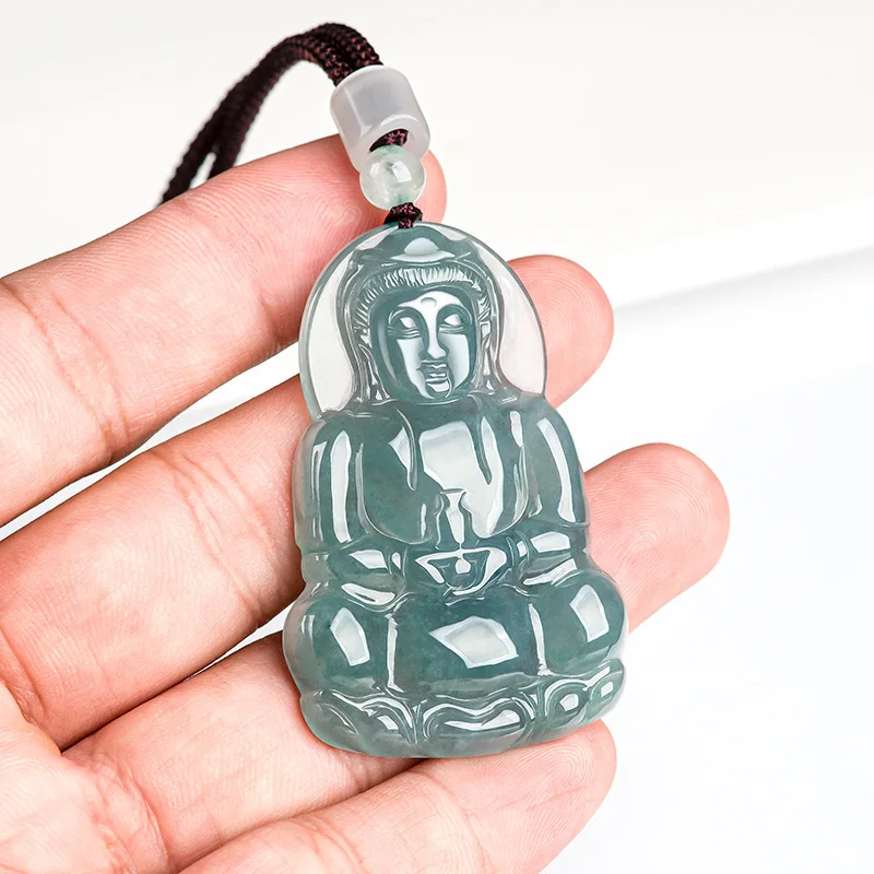 natural Jadeite Avalokiteshvara  jade pendant blue water kind of jadeite Chinese style UNISEX original design GY04