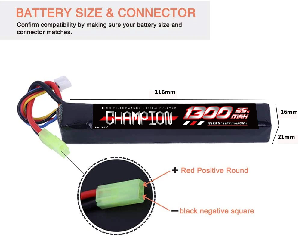 CHAMPION Factory Price Wholesale 1300mAh 25C 3S 11.1V Rechargeable Lithium Battery Pack for Airsoft Gun Battery