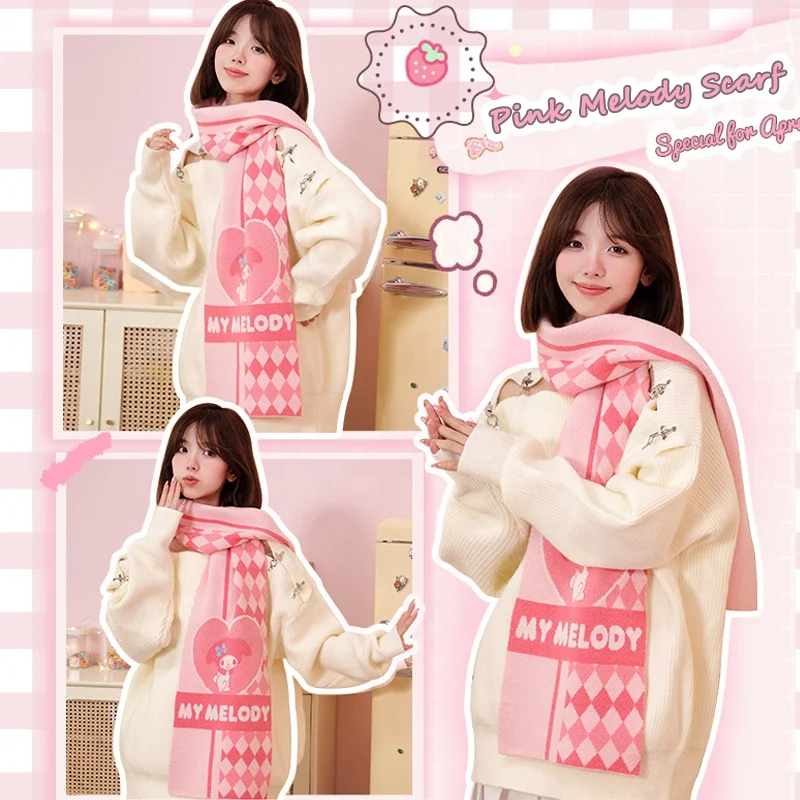 Sanrios Scarf Kawaii Kuromi Cinnamoroll My Melody Cartoon Soft Thick Scarves Winter To Keeping Warm for Girls Gift