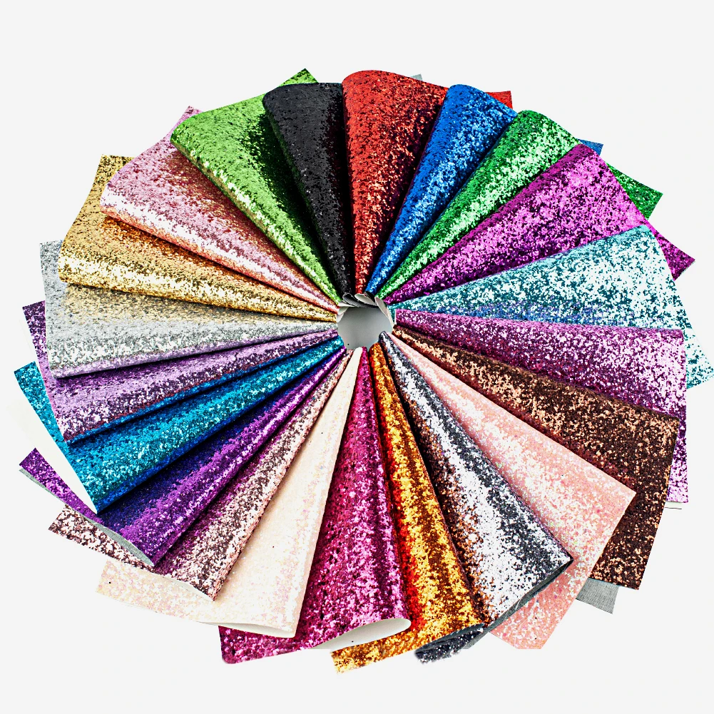 
 Sparkly Shiny Synthetic Vinyl PU Glitter Fabric Sheets Chunky Faux Leather DIY Handmade Earrings Bags Bows Material 30*136cm  