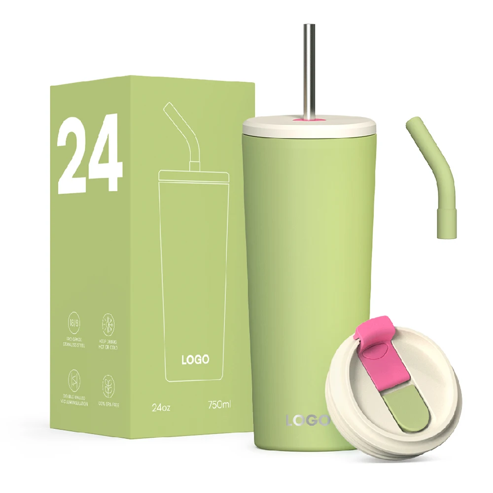 Customized logo Insulated Stainless Steel Tumbler With Straw Food Grade Vacuum insulated New Mold Coffee Cup 12oz/16oz /24oz
