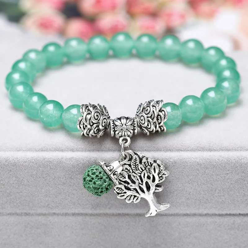 Charm Jewelry Natural Gemstone Tiger Eye Women Bracelets Bangle Tree of Life Reiki Healing Crystal Red Agate Beaded Bracelet