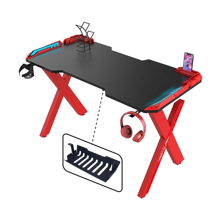 Factory Wholesale 120cm X-Shaped Red E-sports Gamer Gaming Desk With Led Custom Rgb Pc Computer Gaming Table