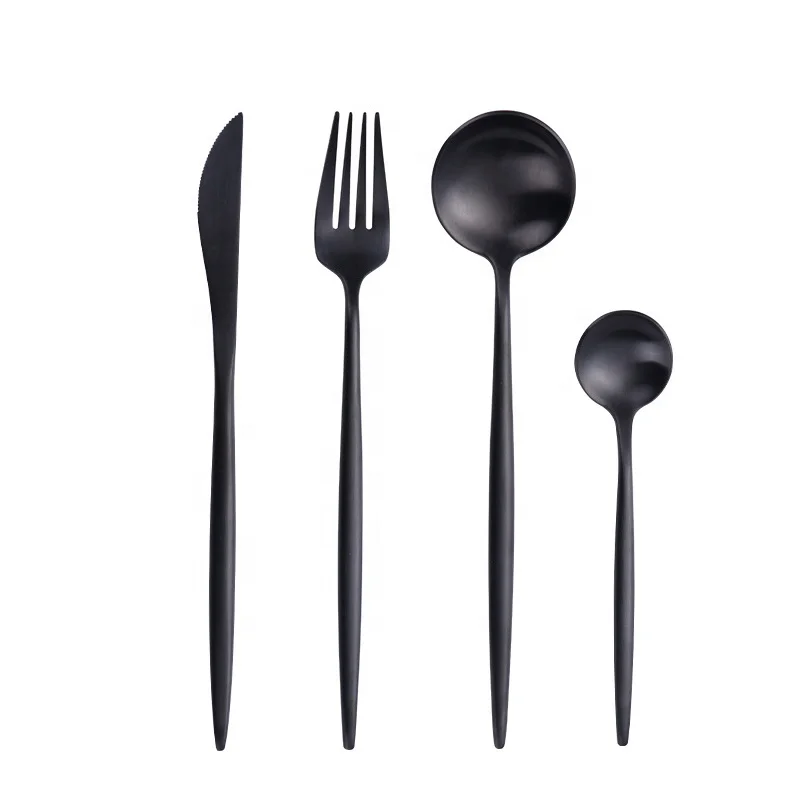 
Wholesale PVD Silverware Metal Matte Gold Black Cutlery Set Stainless Steel 304 Matte Black Flatware Sets 