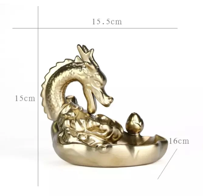 2021 custom chinese gold dragon incense holder porcelain smoke backflow incense stick burner