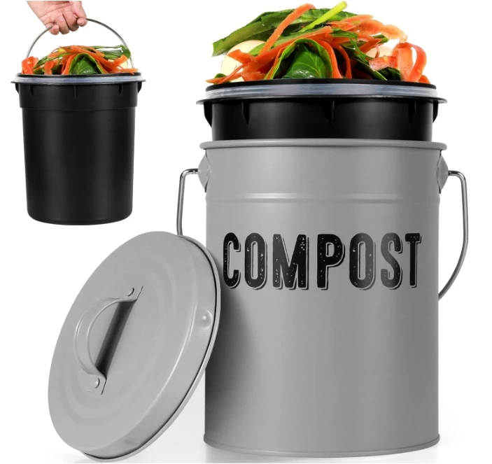 Compost Bin Kitchen Counter, Indoor Compost Bin,   Countertop Compost Bin with Lid, Compost Bucket Compost Container