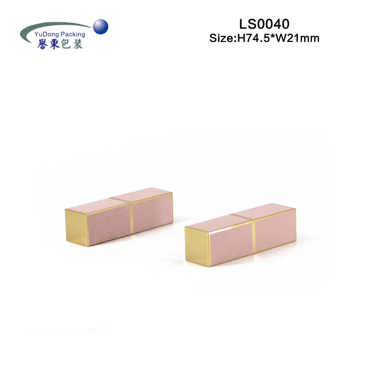 
Custom logo high-end empty pink luxury square gold lipstick tube cosmetic bottle magnet lipstick case 