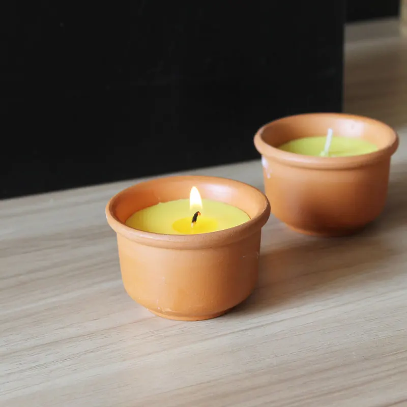 Custom Natural Soy Wax Scented Round Brick Red Helps Sleep Gift Set Scented Small Terrocotta Candles