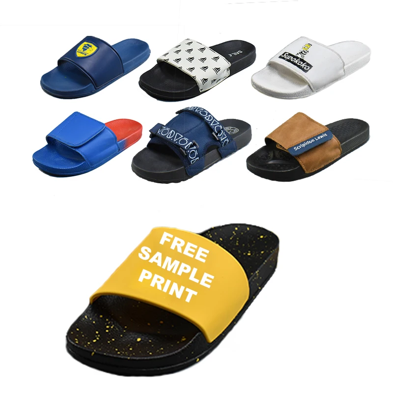 Factory Wholesale Men Print pattern Slippers Beach Sandals Sliders Unisex Custom Slippers Logo