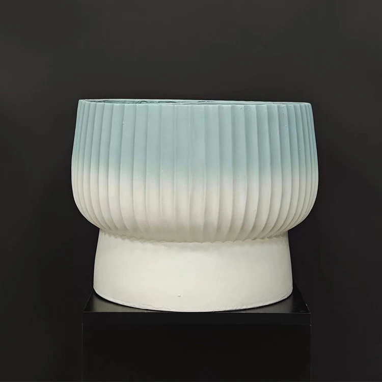 Factory wholesale simple stripe embossed outdoor indoor home decor plant pot fiber clay flowerpot for garden