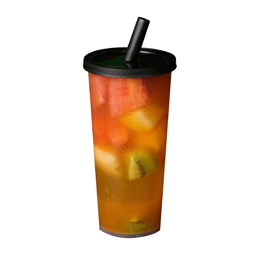 Printed Logo Soft Clear Clear Bubble Tea Plastic Cup With Lid Disposable Boba Cup