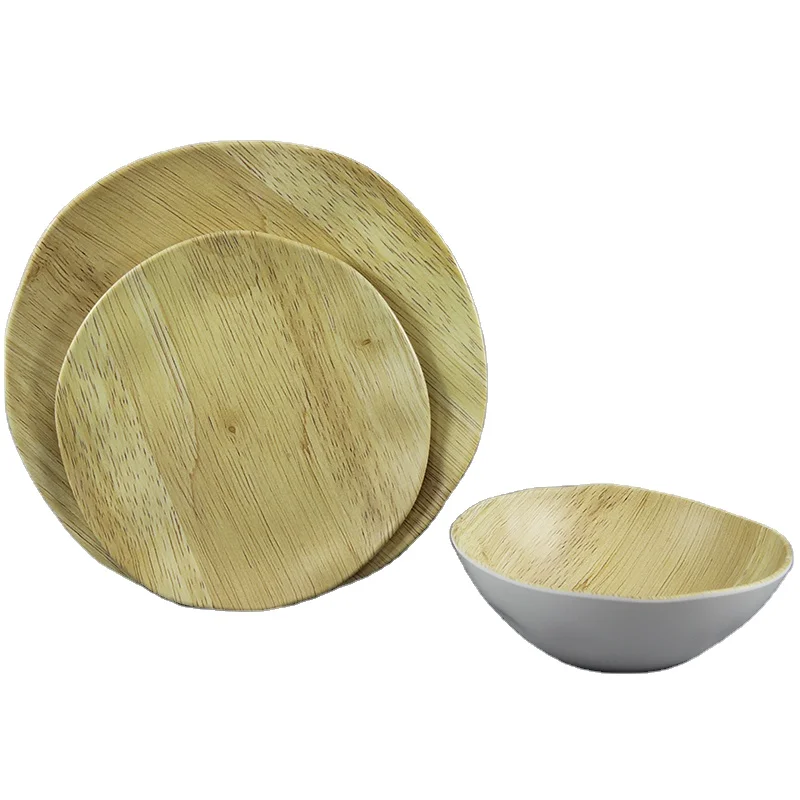 Bamboo Pattern Grain Salad Dinner Bowls Dishes Plates Dishwasher Safe Food Grade Melamine Plastic Cookware Tableware Sets