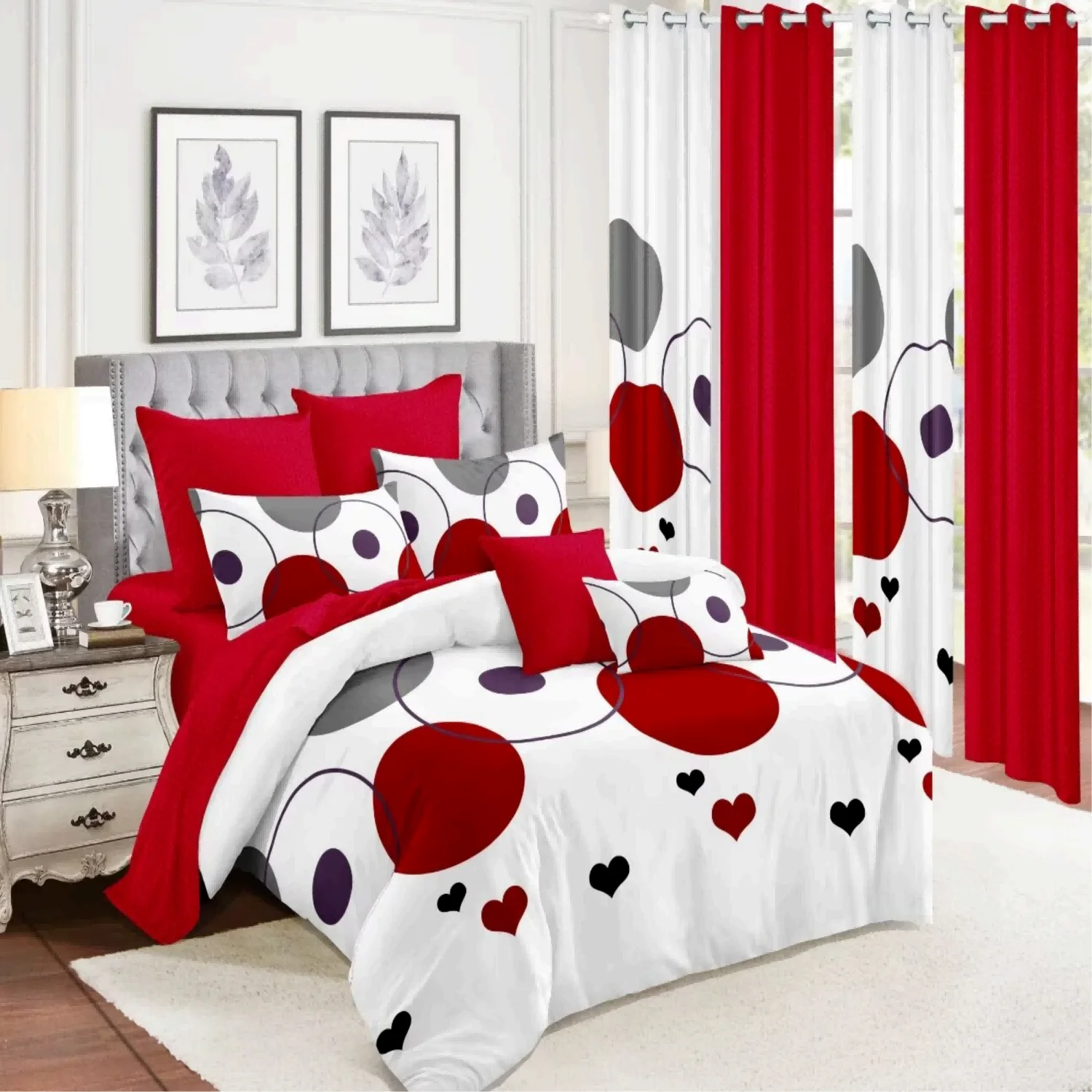 Microfiber Printed 11pcs Bedroom Bed Duvet Cover Bed Sheet Curtain Bedding Sets with Matching Curtains