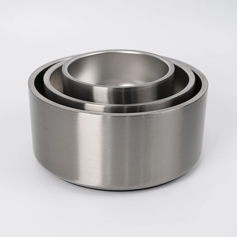 Кормушка для домашних животных с логотипом на заказ, миска для кошек с двойными стенками из нержавеющей стали, миски для собак с нескользящей Силиконовой основой