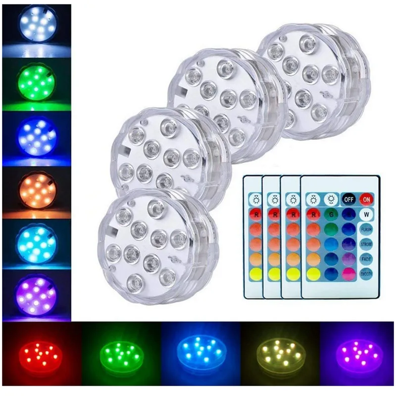 Магнитный подводный ночник с 10 светодиодами погружной RGB светильник для бассейна уличная лампа ваз аквариума пруда 16 цветов