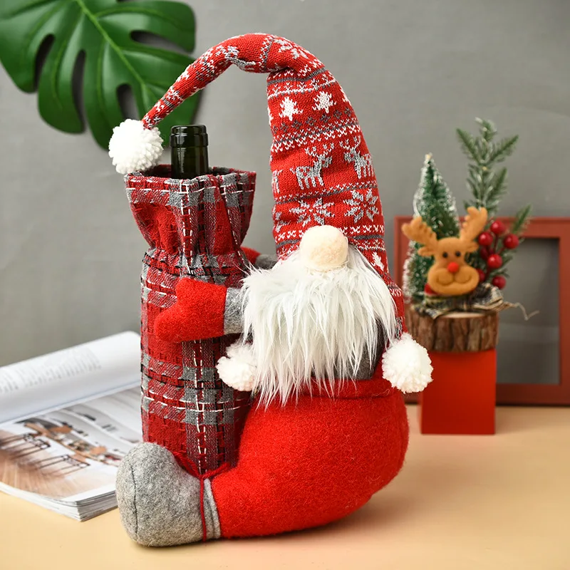 2022 new cartoon cute christmas doll bottle set popular christmas plush gnome doll wholesale