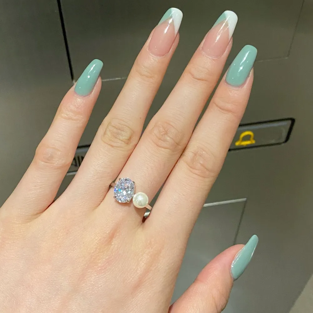 2022 New French Style Elegant Pearl Oval Zircon Ring Temperament S925 Sterling Silver Pearl Stone Ring Woman