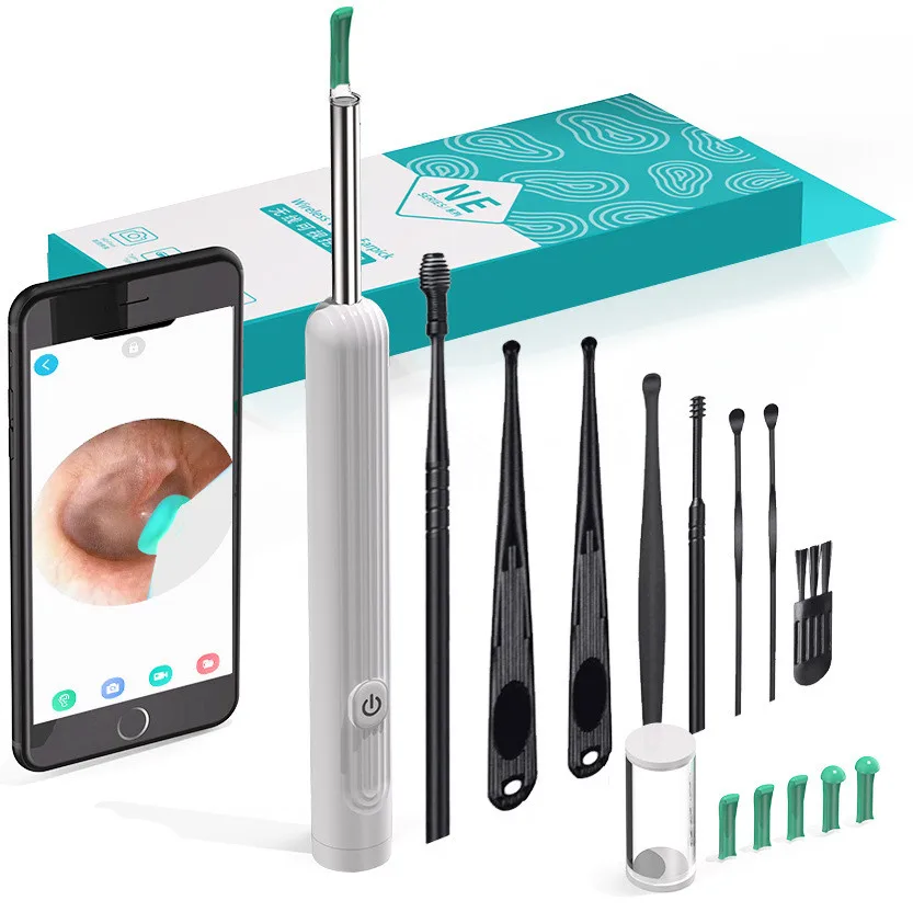 Wireless Wi-fi Visual Ear Cleaner Otoscope Ear Wax Ear Spoon Removal Sticks Endoscope with Camera Tool Kit