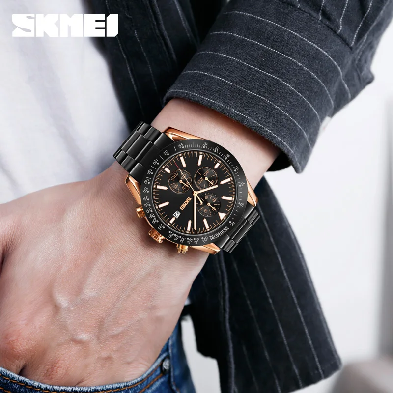relogio masculino watch manufacture skmei 9253 new arrival custom three small dials water resistant wrist watches men
