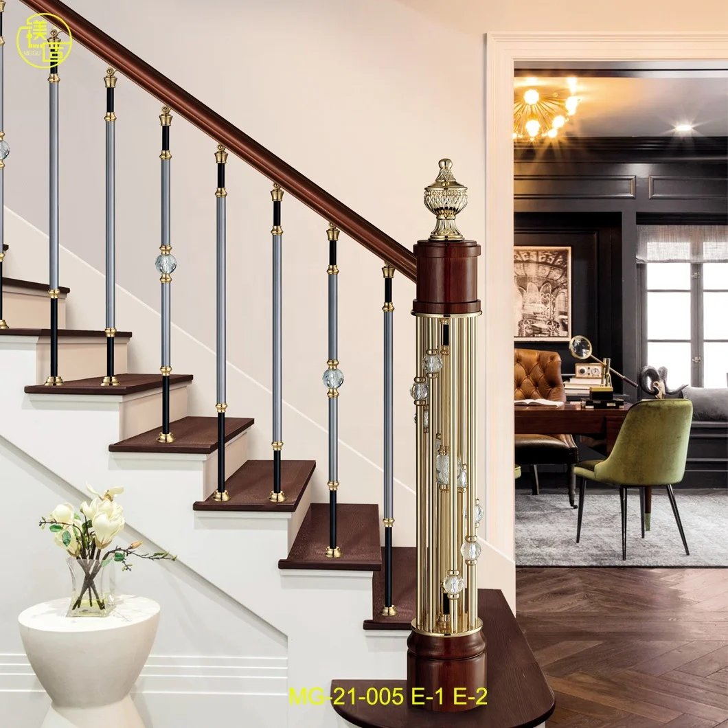 Decorative modern style aluminum and crystal stair railing glass balustrade