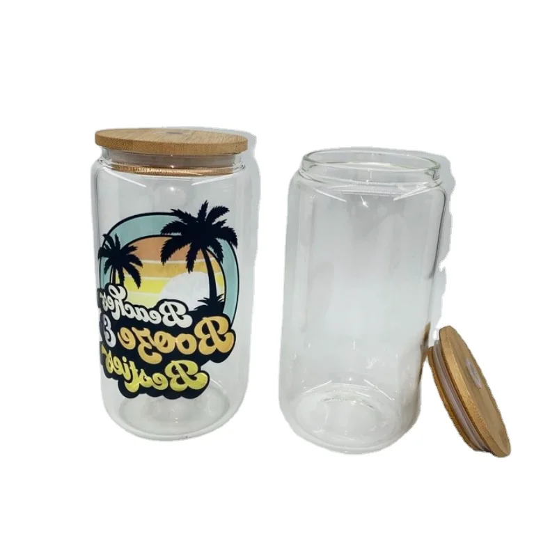 USA warehouse customized diy 16oz skinny glitter crystal clear frosted rainbow glass tumbler for sublimation printing with all