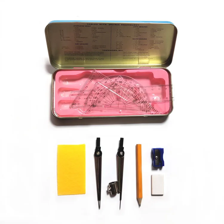 Factory Wholesale Drawing Tool Pencil Eraser Divider Mathematical Set Geometry Box Math Set