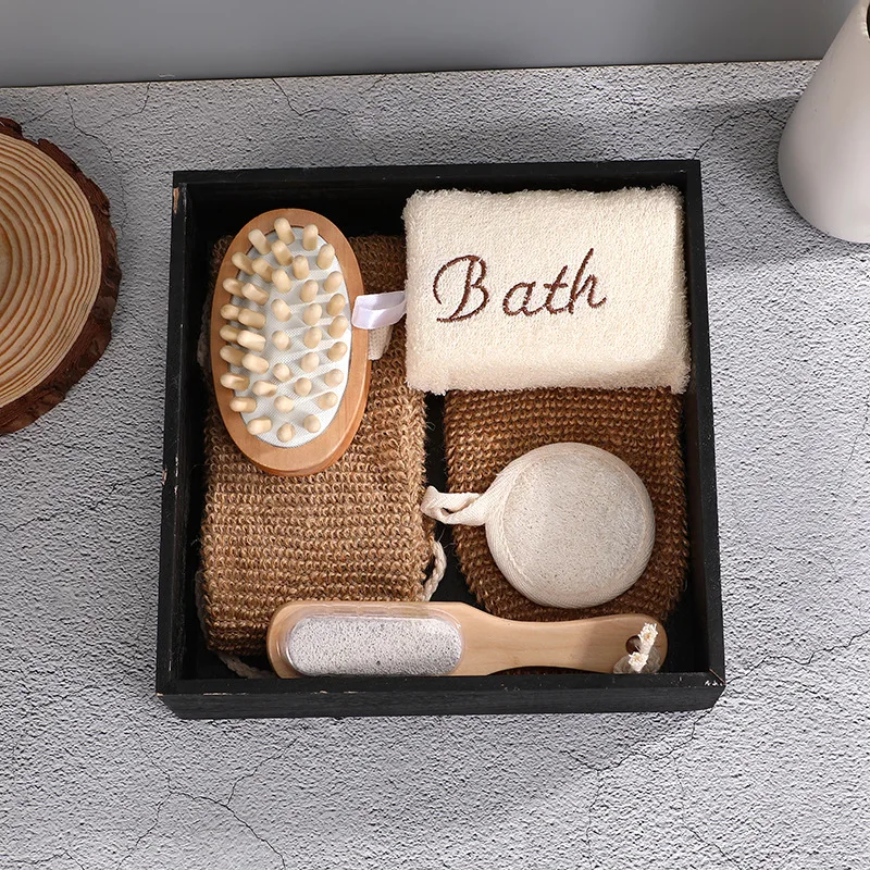 Bath set six-piece rubbing mud pull back strip Gift bath gift box with loofah pieces Bath set