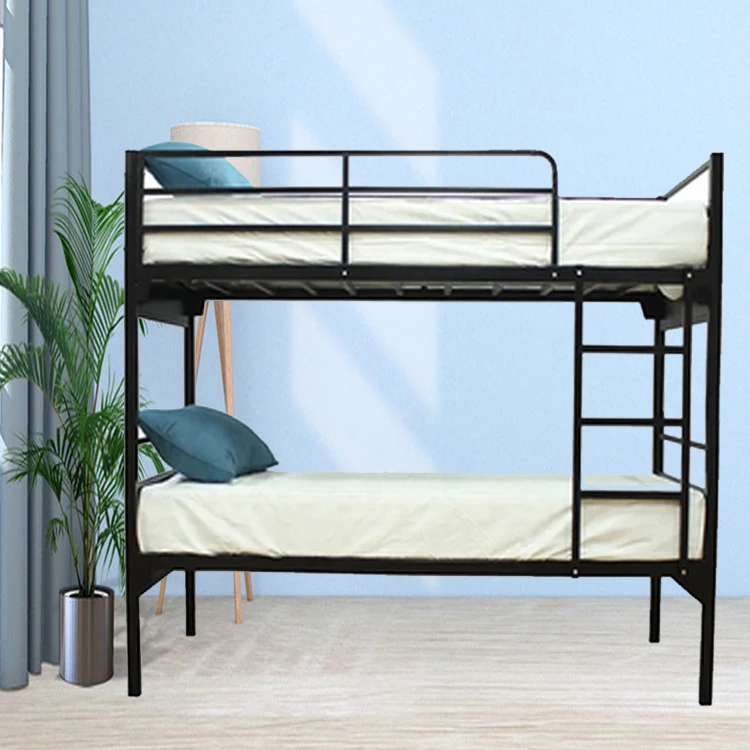 Metal Bunk Bed Heavy Duty Sturdy Twin Steel Bed Frame Commercial Use Kids Camps And Shelter Black Bed