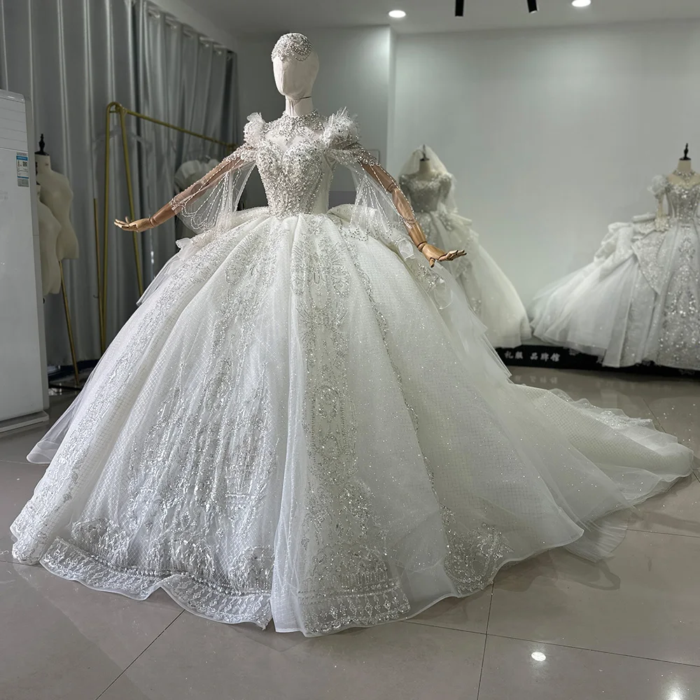 Customized Ivory Handmade Layered Sequins Beaded Women Bridal Wedding Dresses Xs042-2