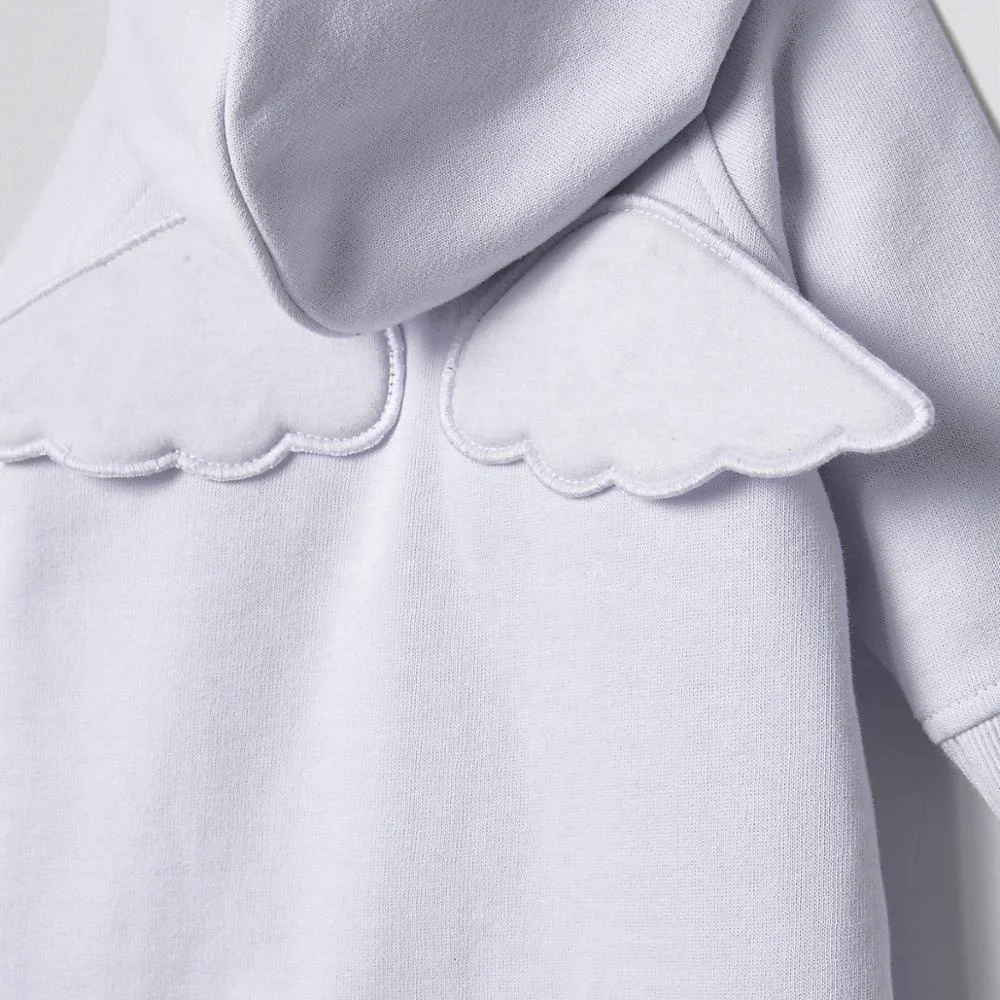 Fall winter hoodie one piece angel wings on the back baby girls brushed cotton jumpsuit zip hoodies
