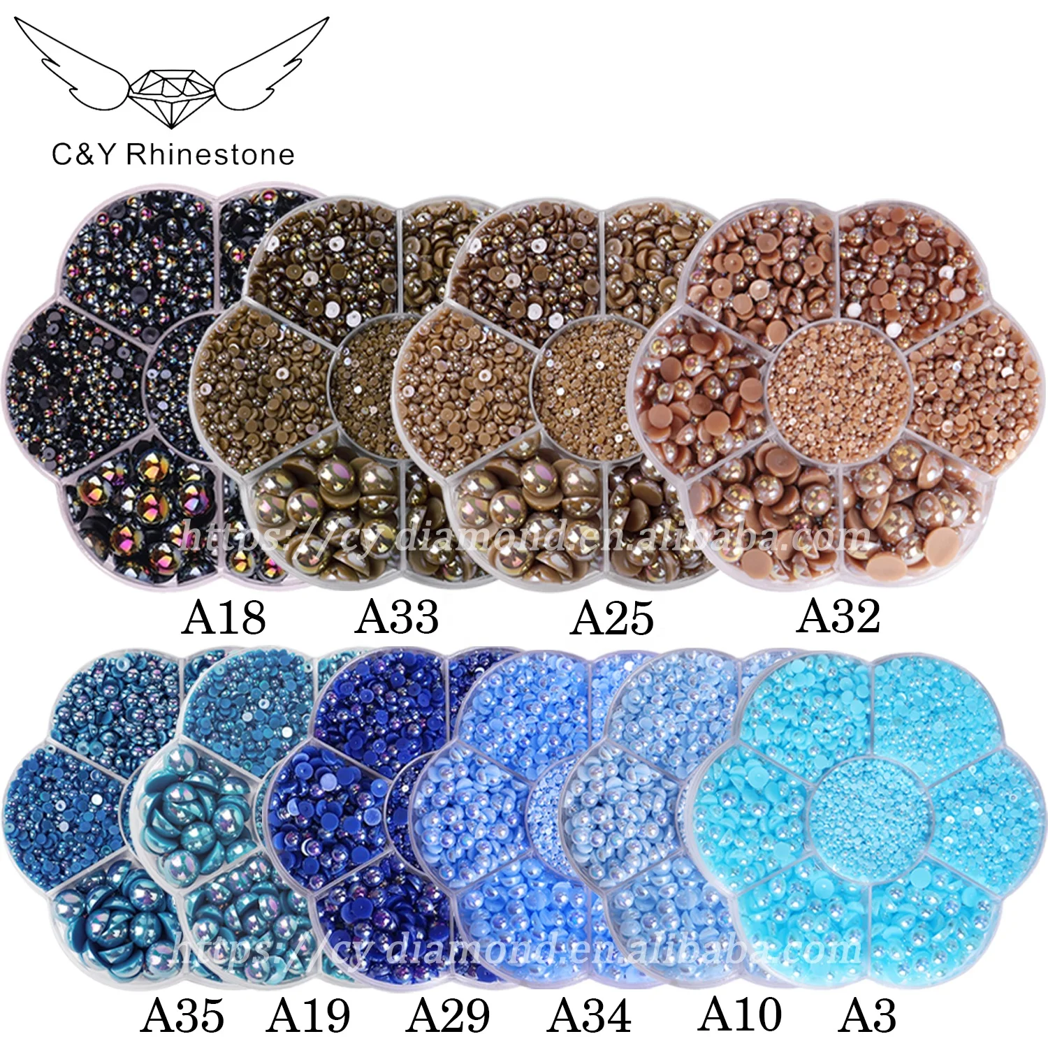C&Y Crystal High Quality DIY Accessories ABS Pearl Beads Kit Plain Flat Back Pearls Round Half Pearls Box