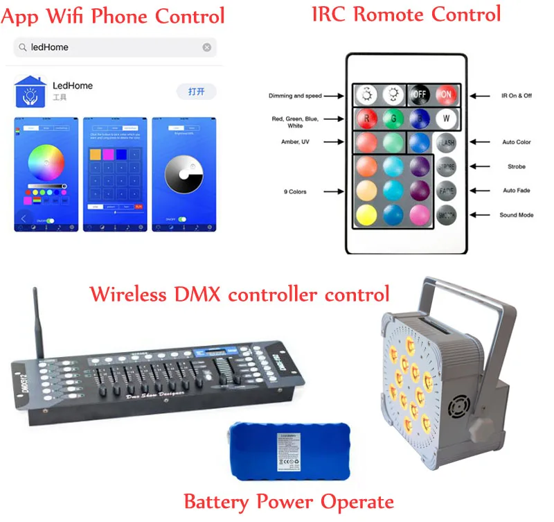 4Pcs X 1 Carton 12X18W Battery Led Par Light Dmx Wireless Remote 6in1 Wedding Party Stage Light Effect