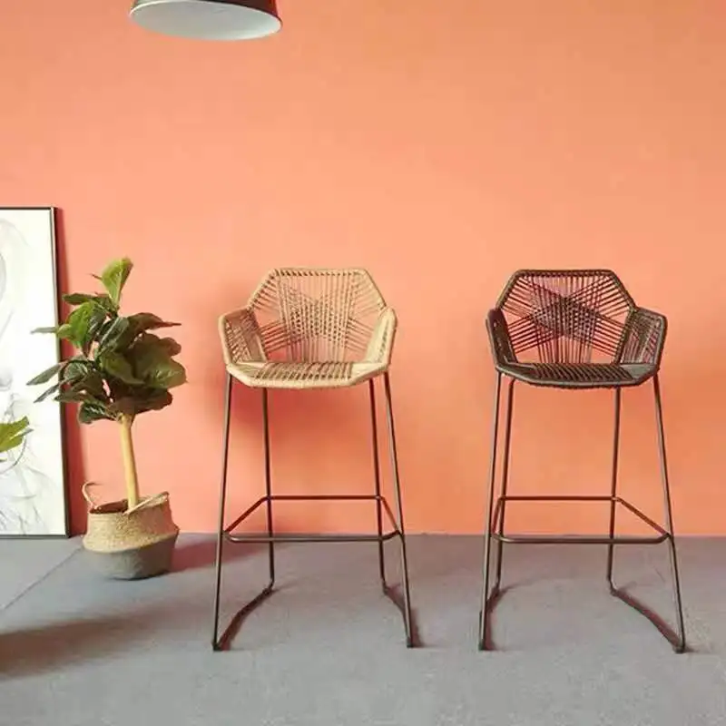 
Wholesale all weather new design modern high quality metal rattan high bar stool bar chair 