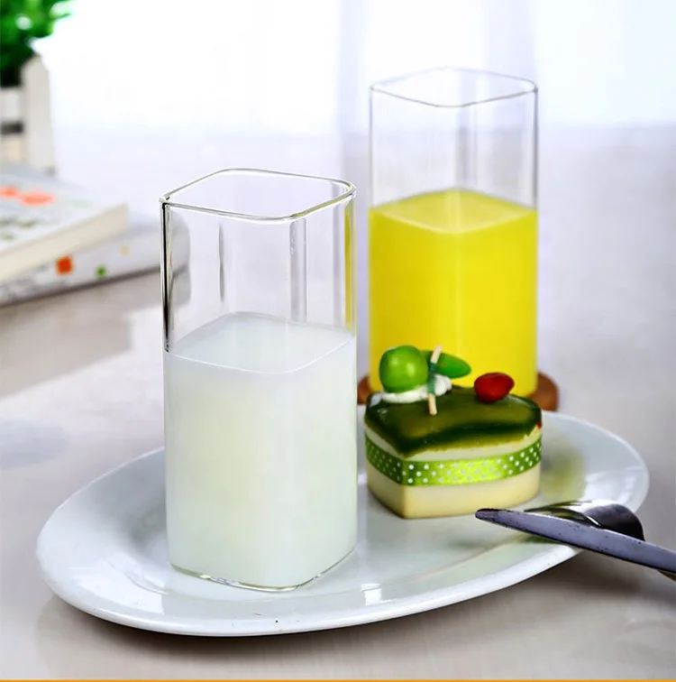 Heat-resistant glass tea set square straight glass juice milk mug