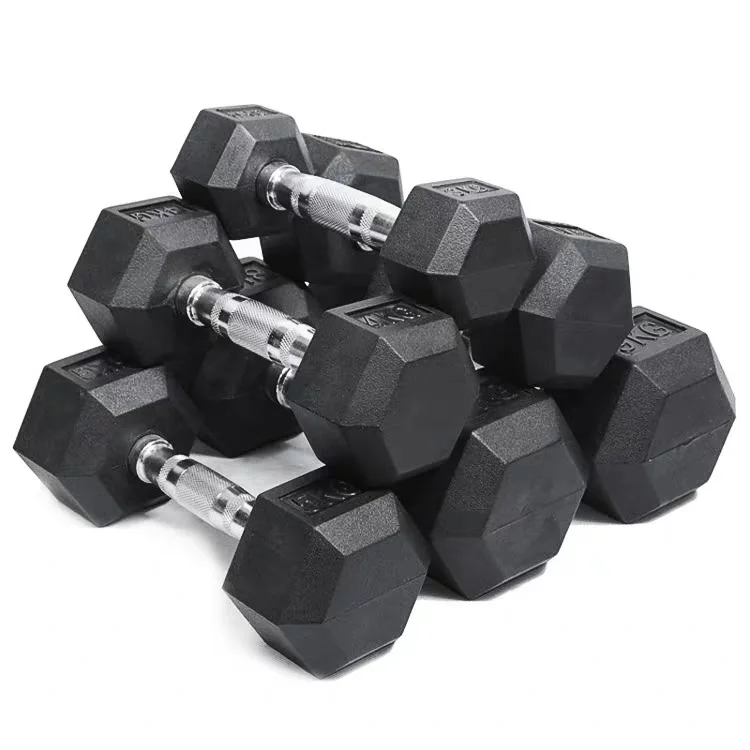 China Wholesale Professional Gym Basic Equipment Weights Rubber Coated Hex Dumbbells