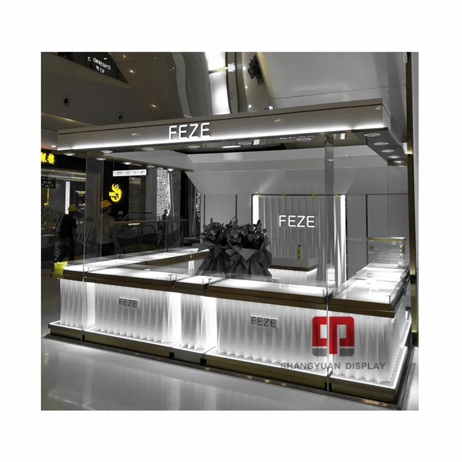Fashion jewelry kiosk showcase customization jewelry store design wooden paint display cabinet manufacturer