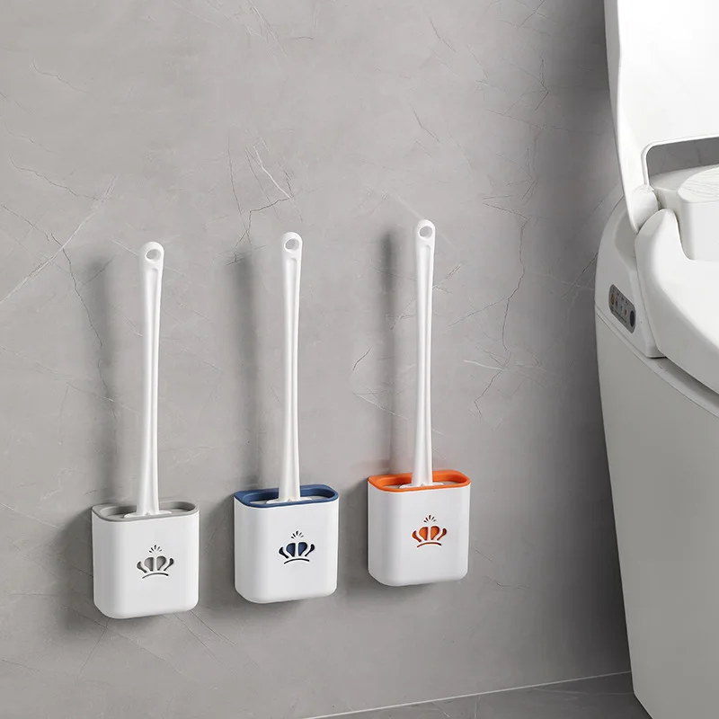 Home Tool New Doft Bathroom Wall Mounted Modern Black Durable Pp Tpr Toilet Cleaning Brush Toilet Brush Silicone With Holder