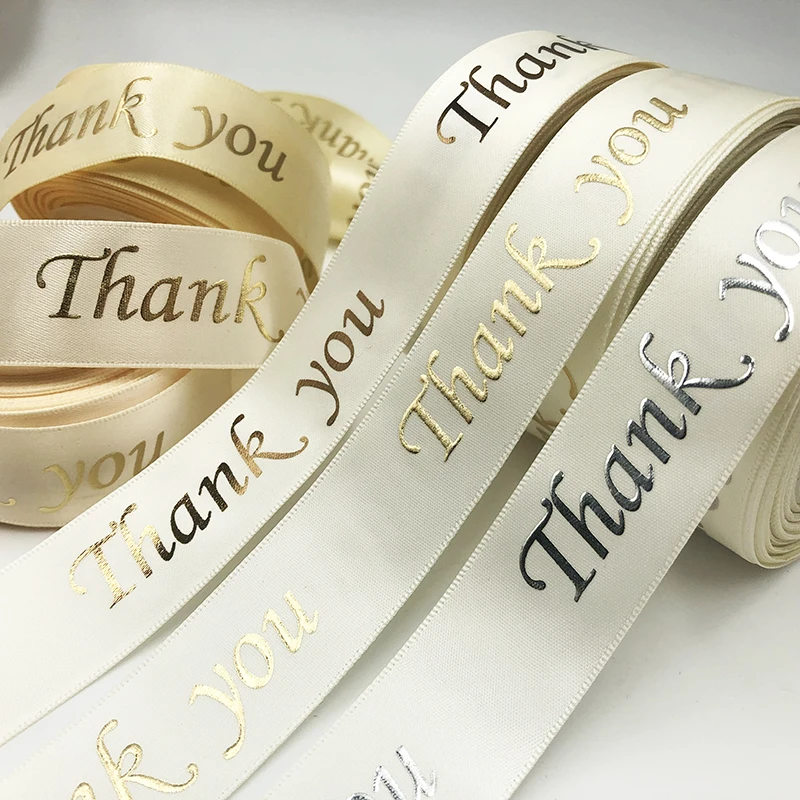 Gordon Ribbons Custom Gold Foil 3D Embossed Printed Gift Polyester Satin Ribbon With Logo Gift Packaging Ribbon