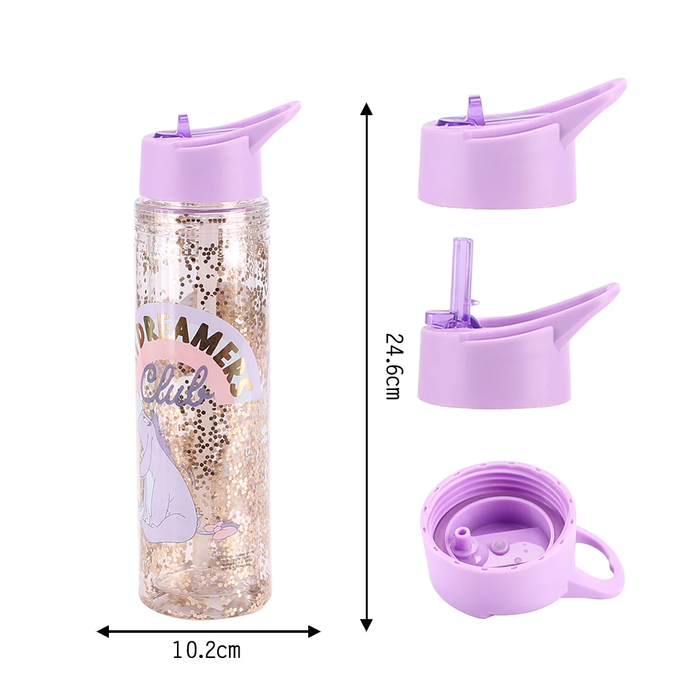 bpa free 20oz custom logo plastic  glitter sipper  water bottle double wall with straw
